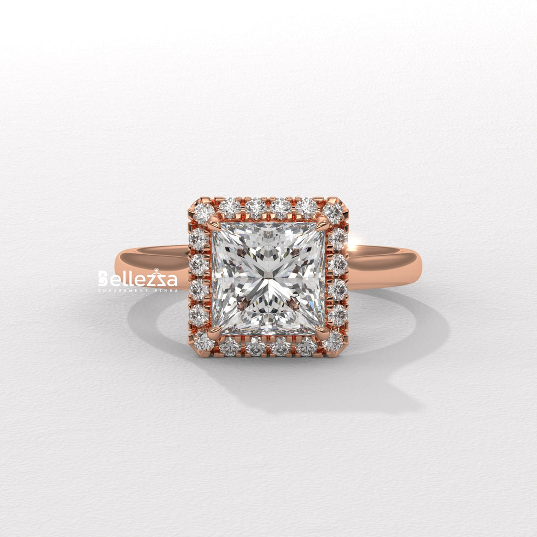 1.0-2.0CT Princess Cut Lab Grown Diamond Halo Set Engagement Ring