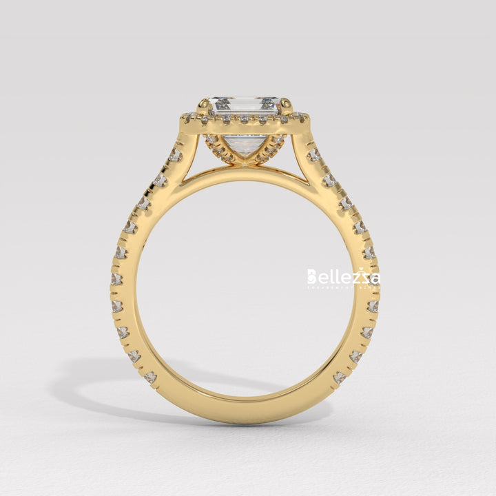 1.0-2.0CT Asscher Cut CVD Diamond Halo Setting Engagement Ring