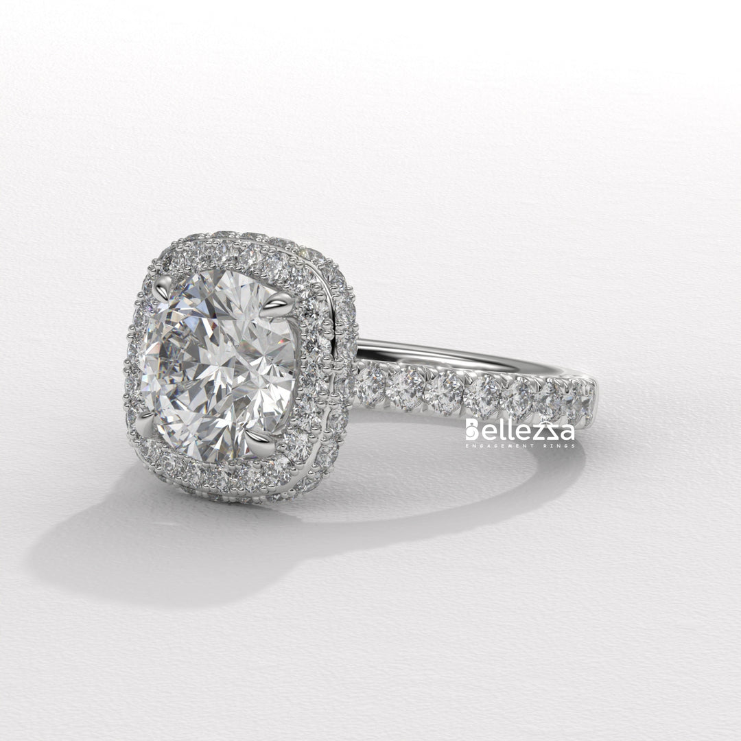 2.0-3.0CT Round Cut Halo Pave Setting Lab Grown Engagement Ring