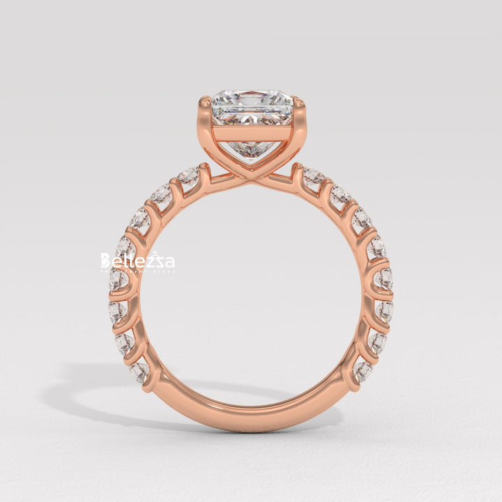 1.0-2.0CT Princess Diamond Pave Setting Lab Grown Engagement Ring