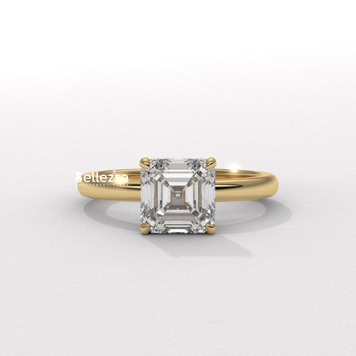 1.50-2.50CT Asscher Cut Diamond Hidden Halo Lab Grown Engagement Ring