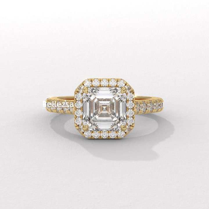 1.0-2.0CT Asscher Cut CVD Diamond Halo Setting Engagement Ring