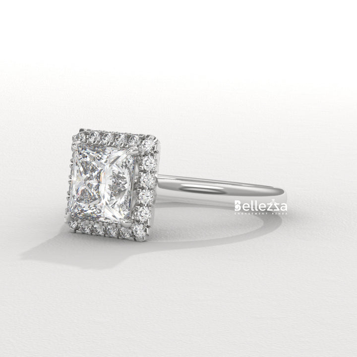 1.0-2.0CT Princess Cut Lab Grown Diamond Halo Set Engagement Ring