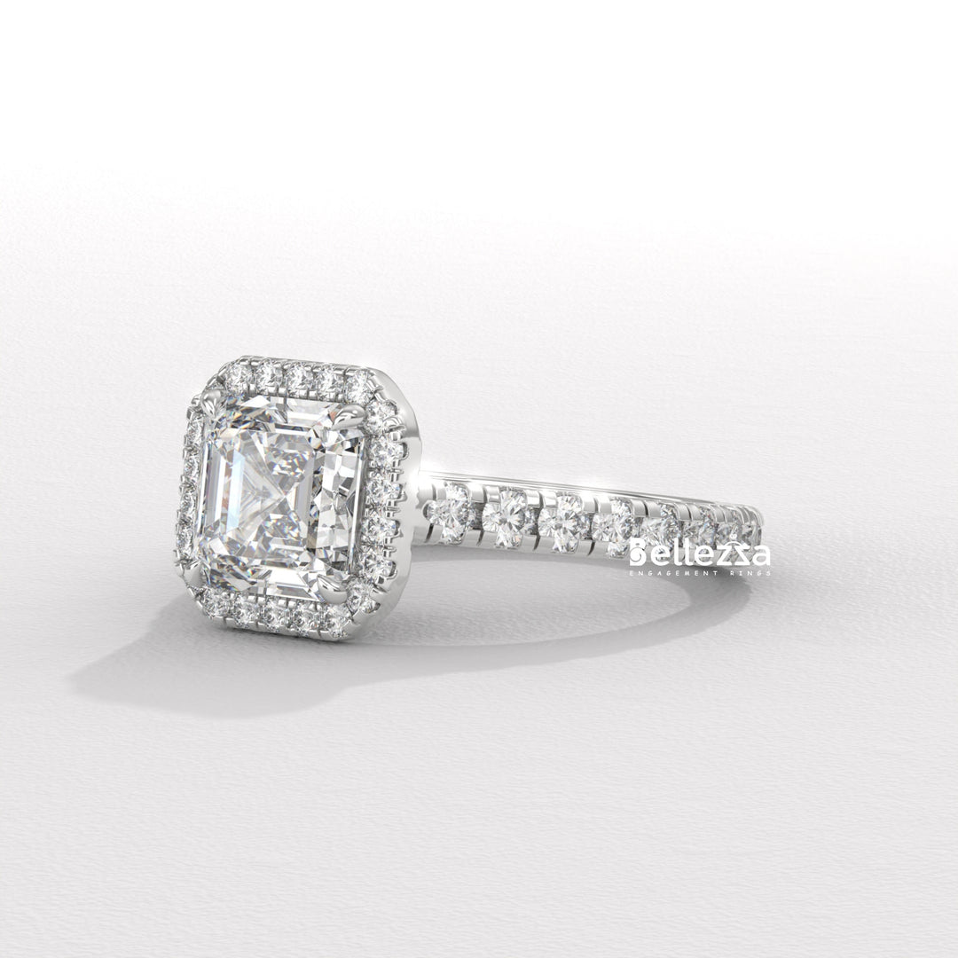 1.0-2.0CT Asscher Cut CVD Diamond Halo Setting Engagement Ring