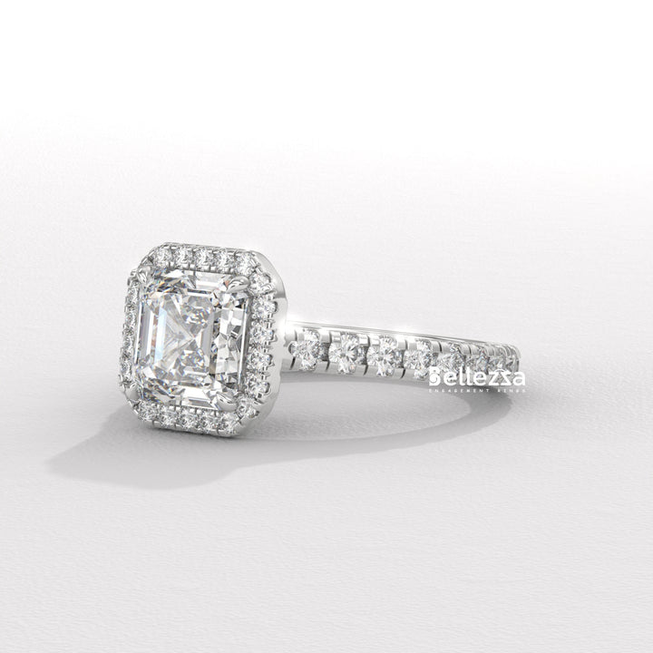 1.0-2.0CT Asscher Cut CVD Diamond Halo Setting Engagement Ring