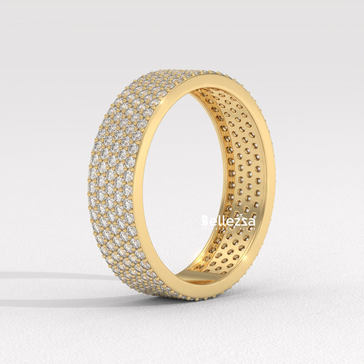 Round Diamond Cluster Setting Wide Eternity Wedding Band