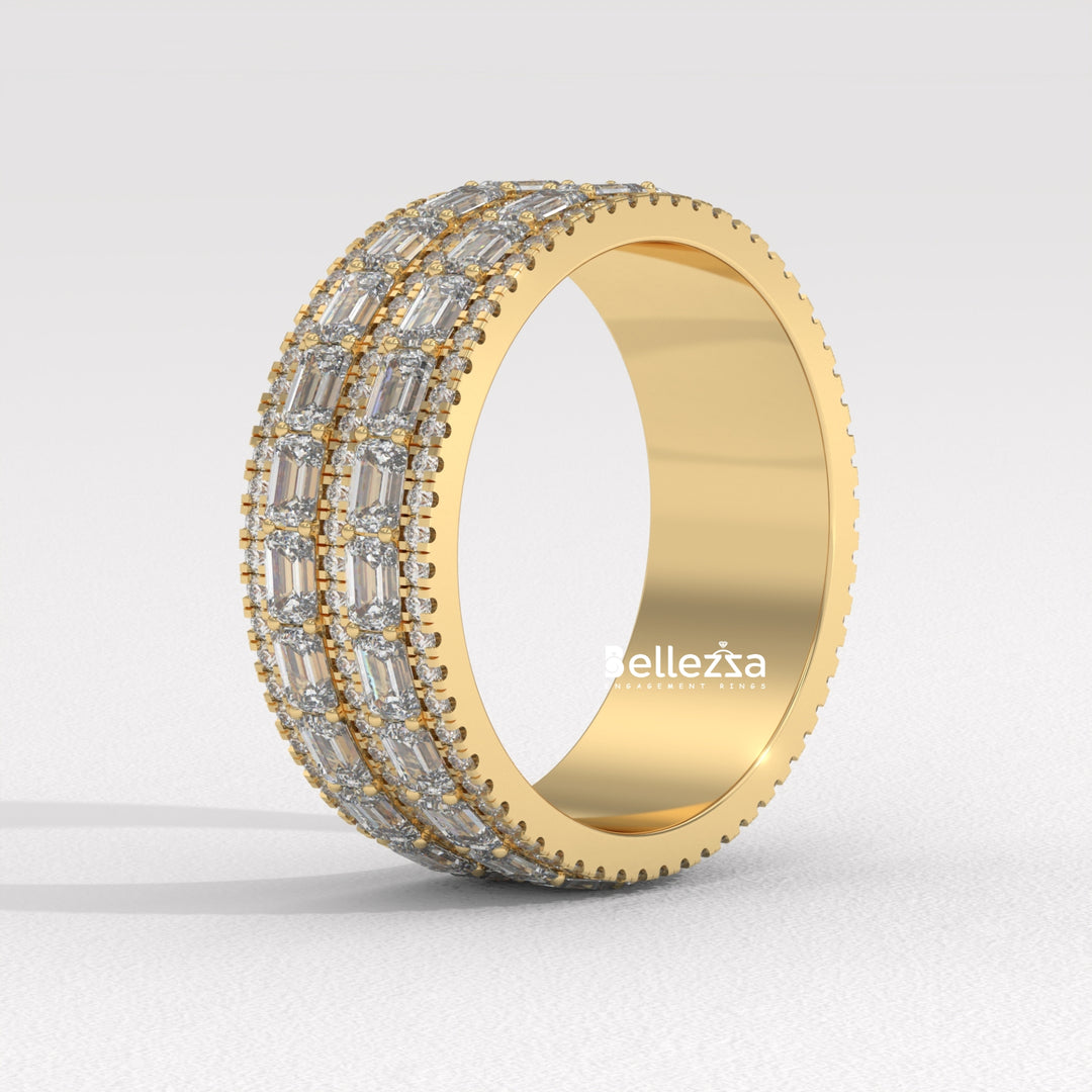 Emerald & Round Diamond Unqiue Lab Grown Wedding Band