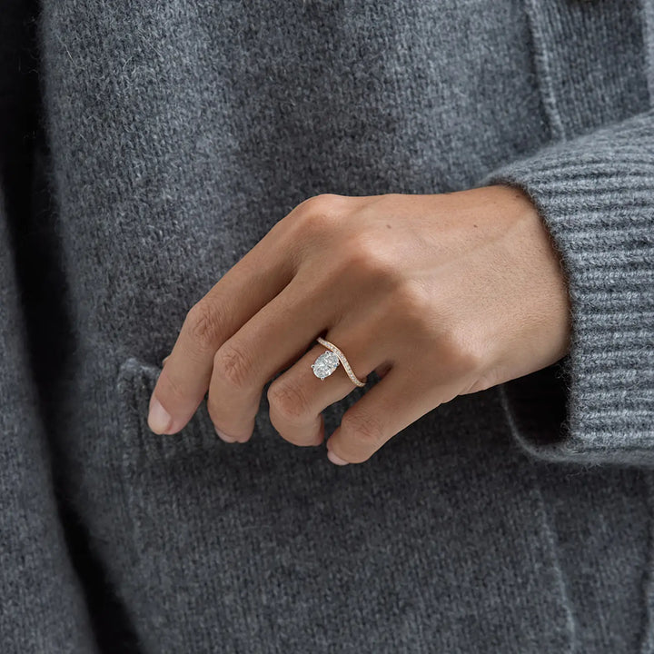 1.0CT Oval Cut Diamond Curved Pave Setting Engagement Ring