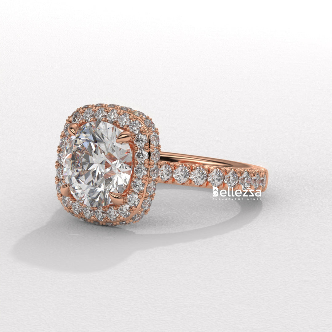 2.0-3.0CT Round Cut Halo Pave Setting Lab Grown Engagement Ring