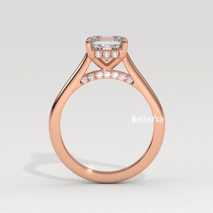 1.50-2.50CT Asscher Cut CVD Diamond Hidden Halo Setting Engagement Ring