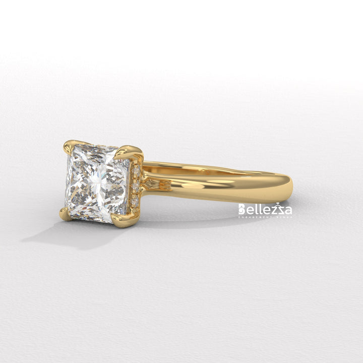 1.0-2.0CT Princess Cut CVD Diamond Hidden Halo Engagement Ring