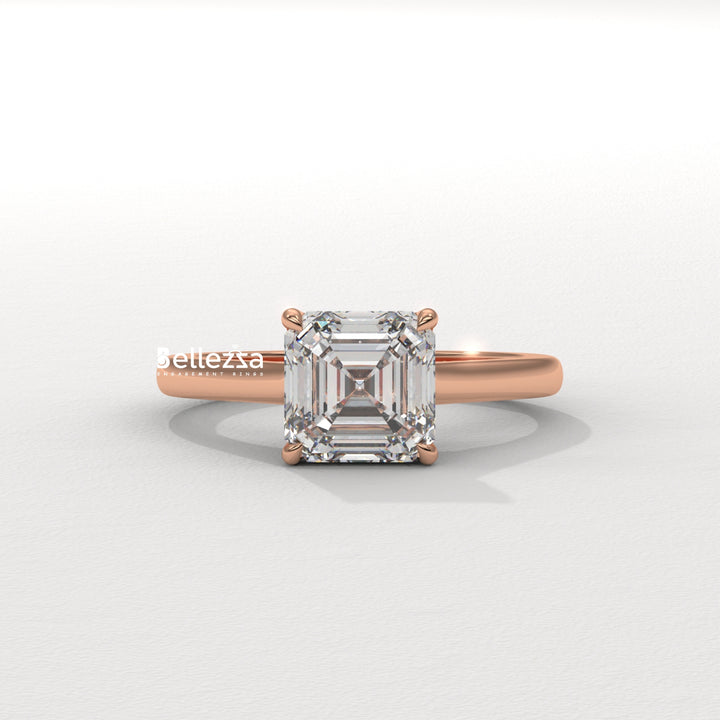 1.50-2.50CT Asscher Cut CVD Diamond Hidden Halo Setting Engagement Ring