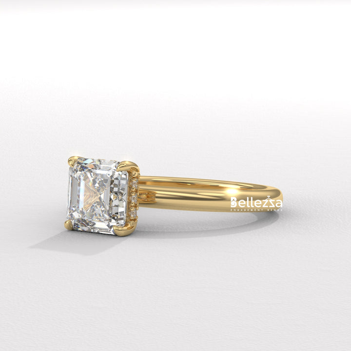 1.50-2.50CT Asscher Cut Diamond Hidden Halo Lab Grown Engagement Ring