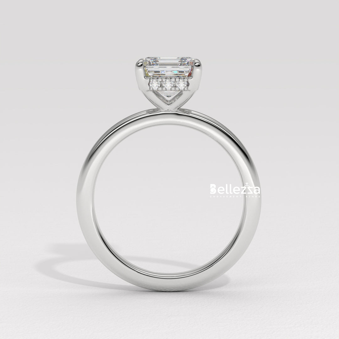 1.50-2.50CT Asscher Cut Diamond Hidden Halo Lab Grown Engagement Ring