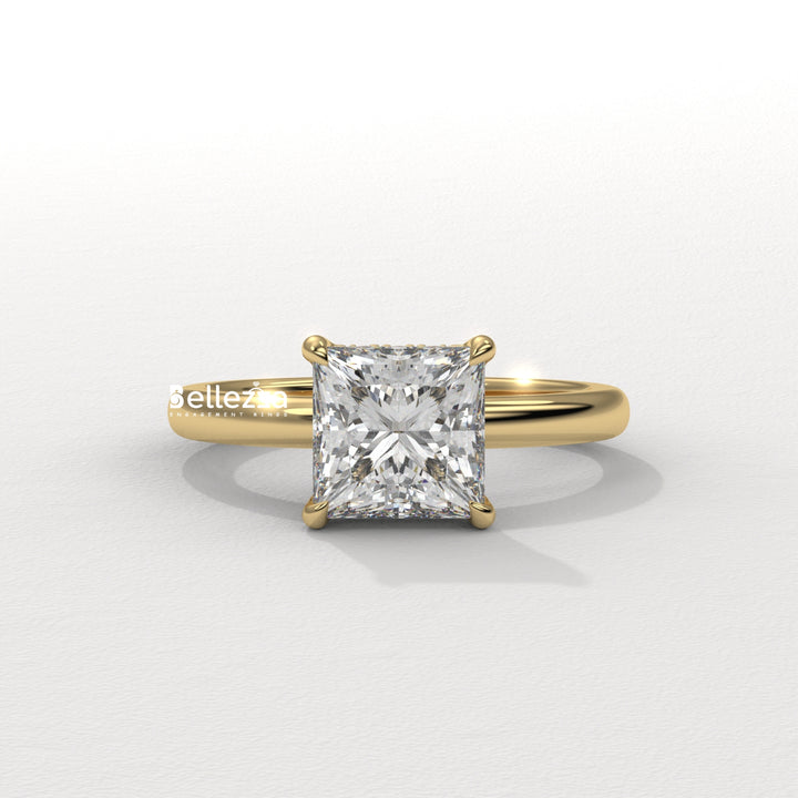 1.0-2.0CT Princess Cut CVD Diamond Hidden Halo Engagement Ring