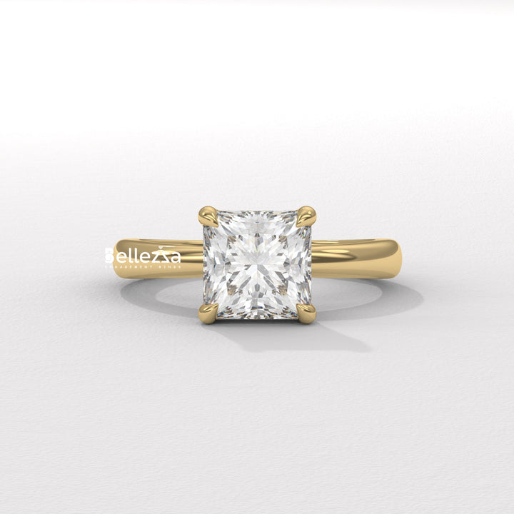 1.0-2.0CT Princess Cut CVD Diamond Hidden Halo Engagement Ring