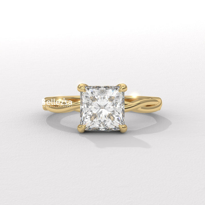 1.50-2.50CT Princess Diamond Twisted Hidden Halo Lab Grown Engagement Ring