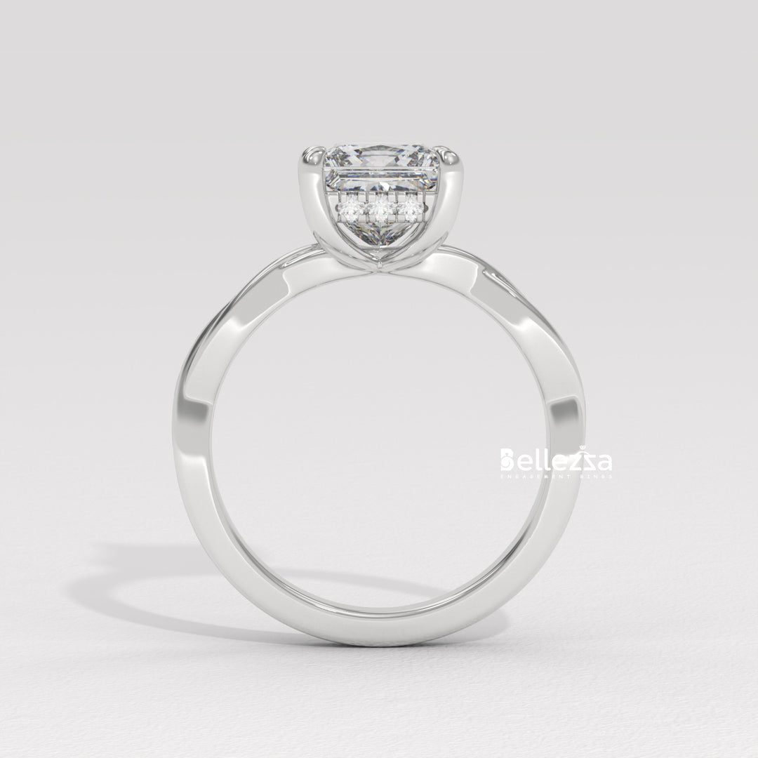 1.50-2.50CT Princess Diamond Twisted Hidden Halo Lab Grown Engagement Ring