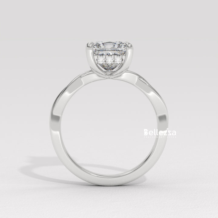 1.50-2.50CT Princess Diamond Twisted Hidden Halo Lab Grown Engagement Ring