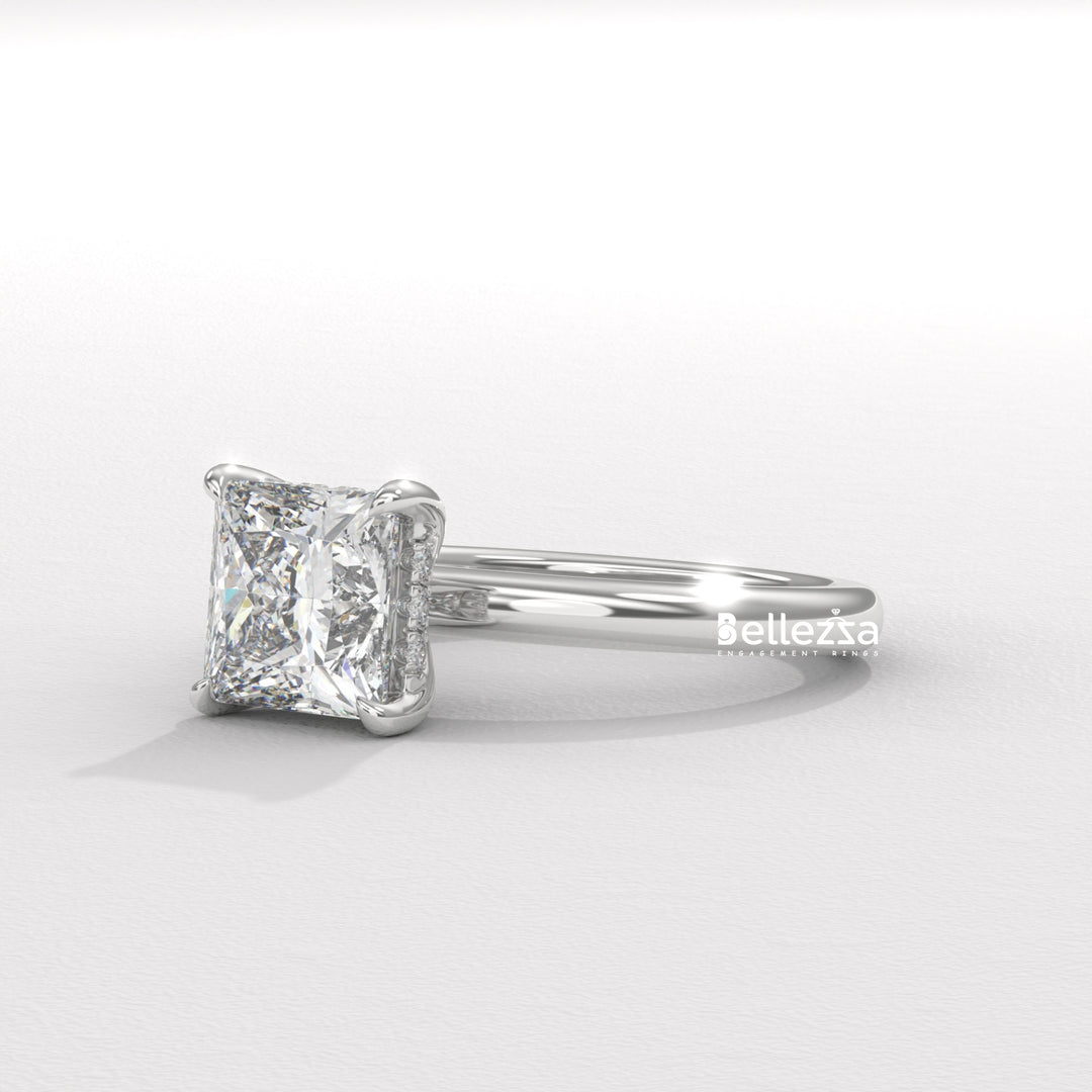1.0-2.0CT Princess Cut CVD Diamond Hidden Halo Engagement Ring