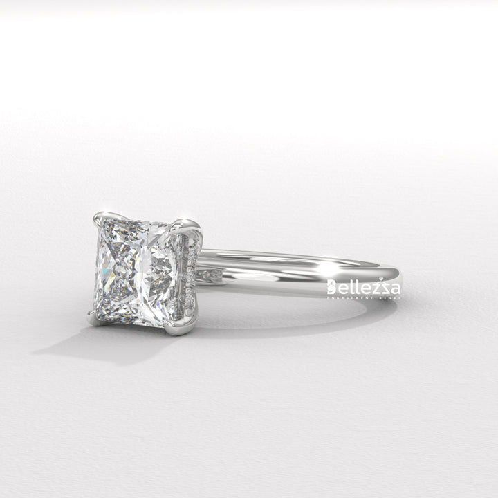 1.0-2.0CT Princess Cut CVD Diamond Hidden Halo Engagement Ring