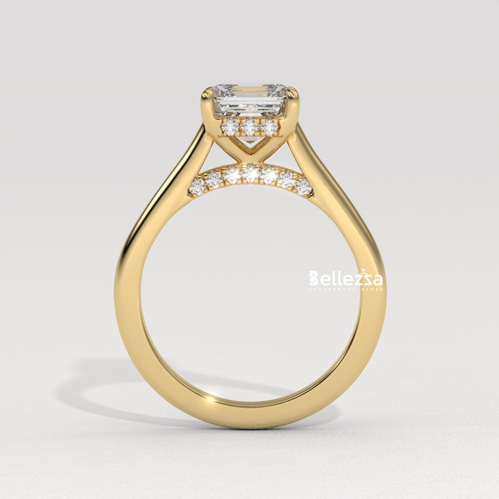 1.50-2.50CT Asscher Cut CVD Diamond Hidden Halo Setting Engagement Ring