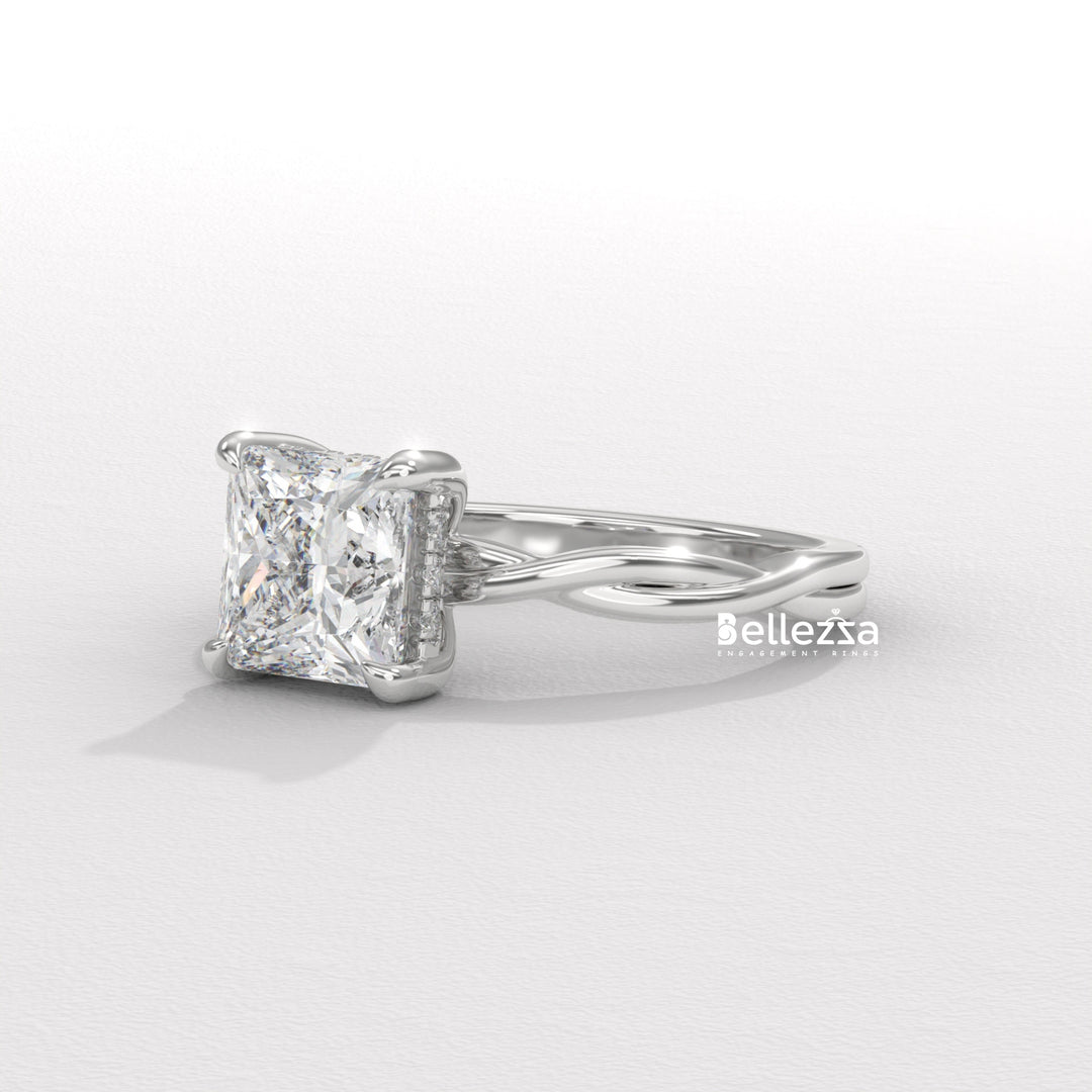 1.50-2.50CT Princess Diamond Twisted Hidden Halo Lab Grown Engagement Ring