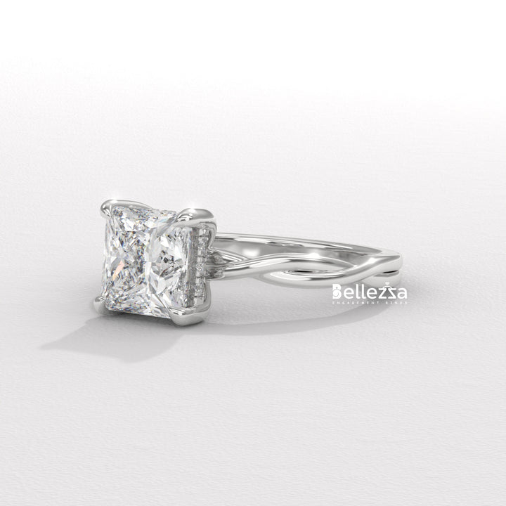 1.50-2.50CT Princess Diamond Twisted Hidden Halo Lab Grown Engagement Ring