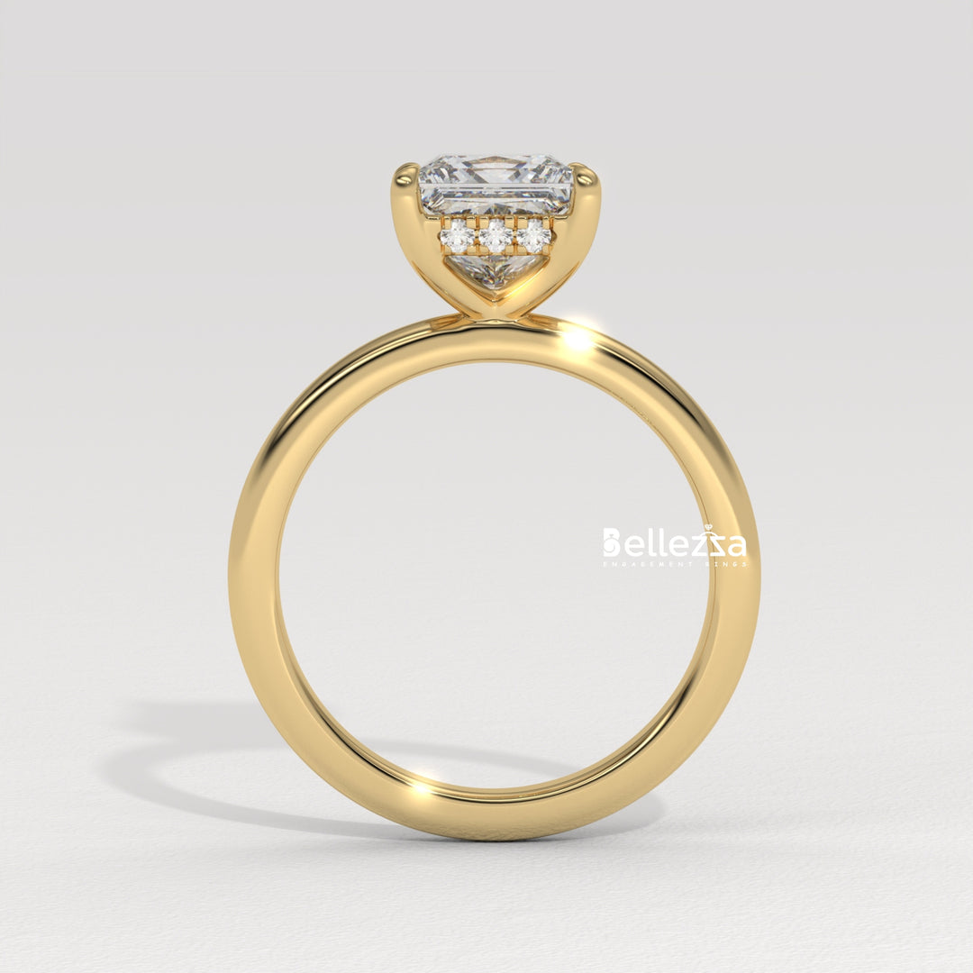 1.0-2.0CT Princess Cut CVD Diamond Hidden Halo Engagement Ring