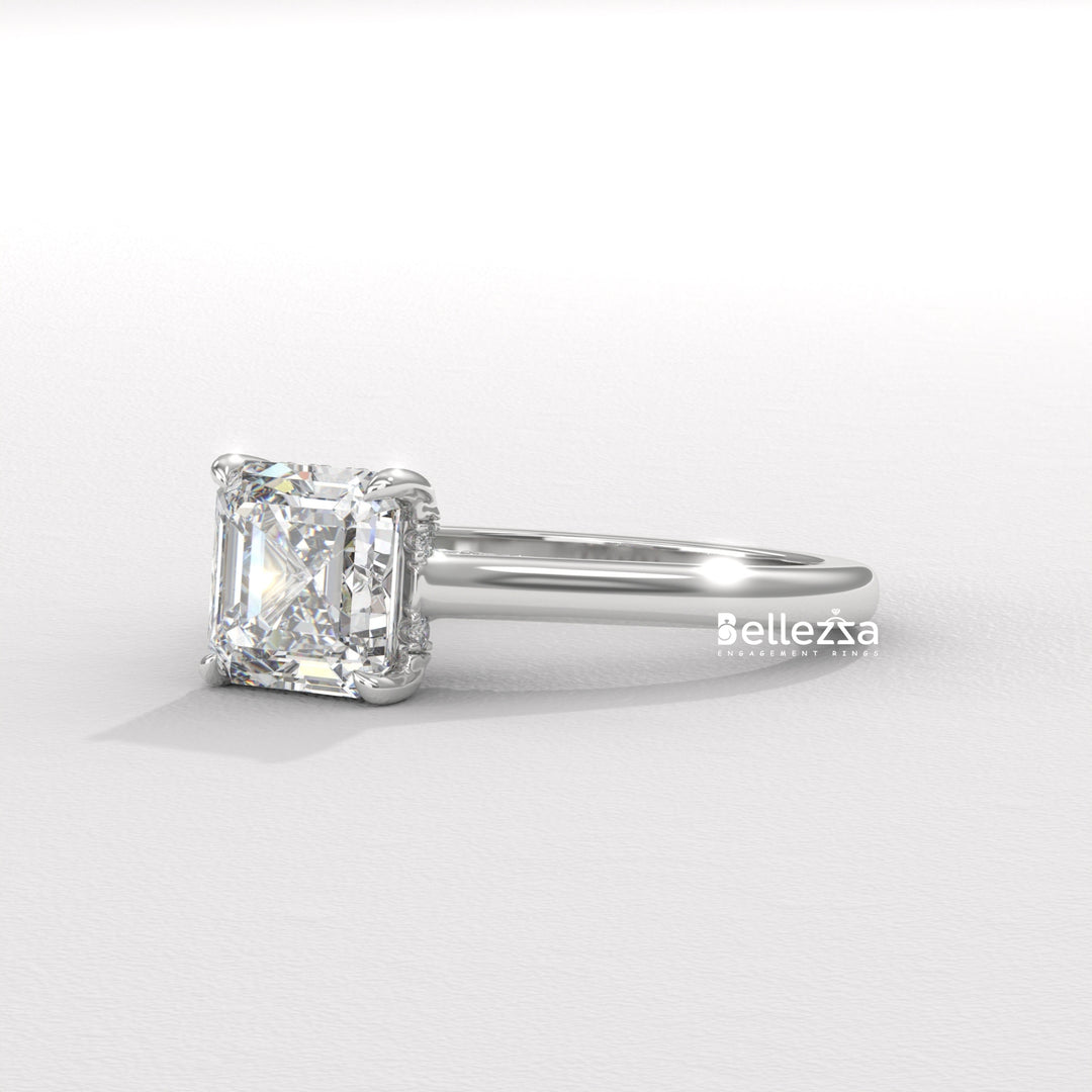 1.50-2.50CT Asscher Cut CVD Diamond Hidden Halo Setting Engagement Ring