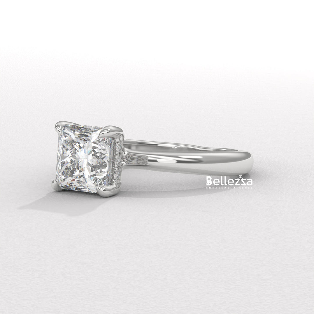 1.0-2.0CT Princess Cut CVD Diamond Hidden Halo Engagement Ring