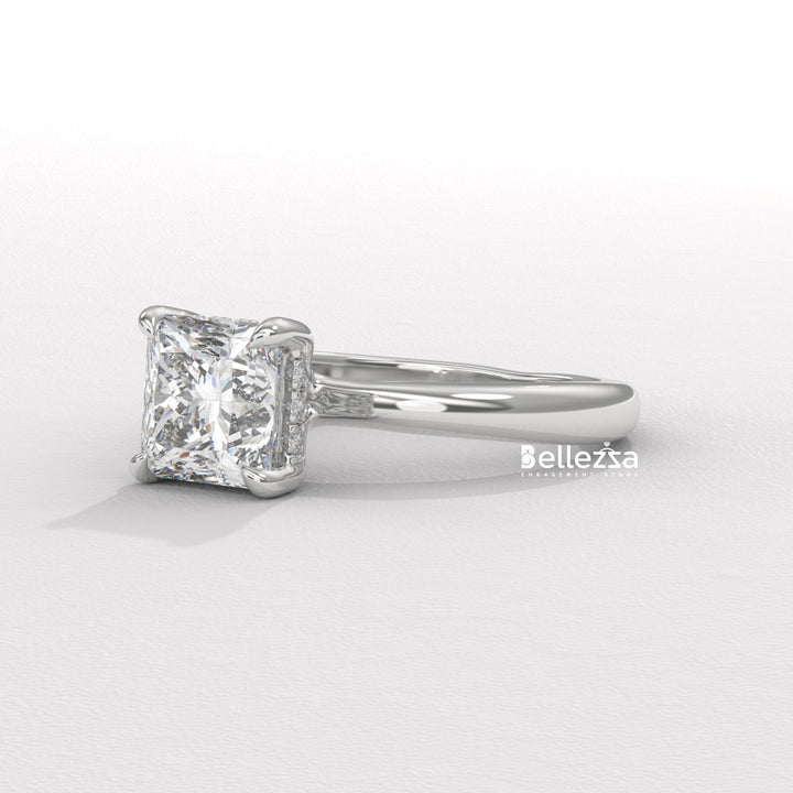1.0-2.0CT Princess Cut CVD Diamond Hidden Halo Engagement Ring