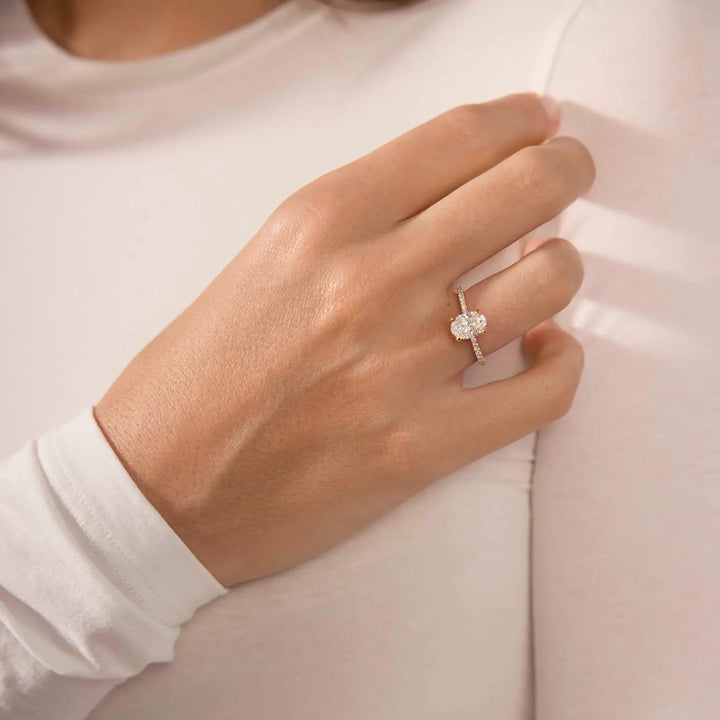 1.20CT Oval Cut Pave Set Moissanite Engagement Ring