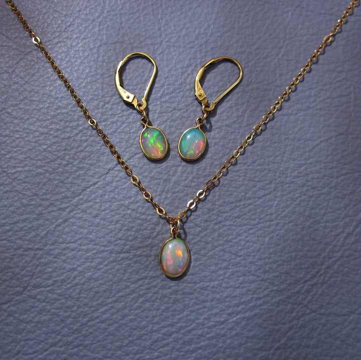 Oval Cut Solitaire Opal Gemstone Necklace -October Birthstone