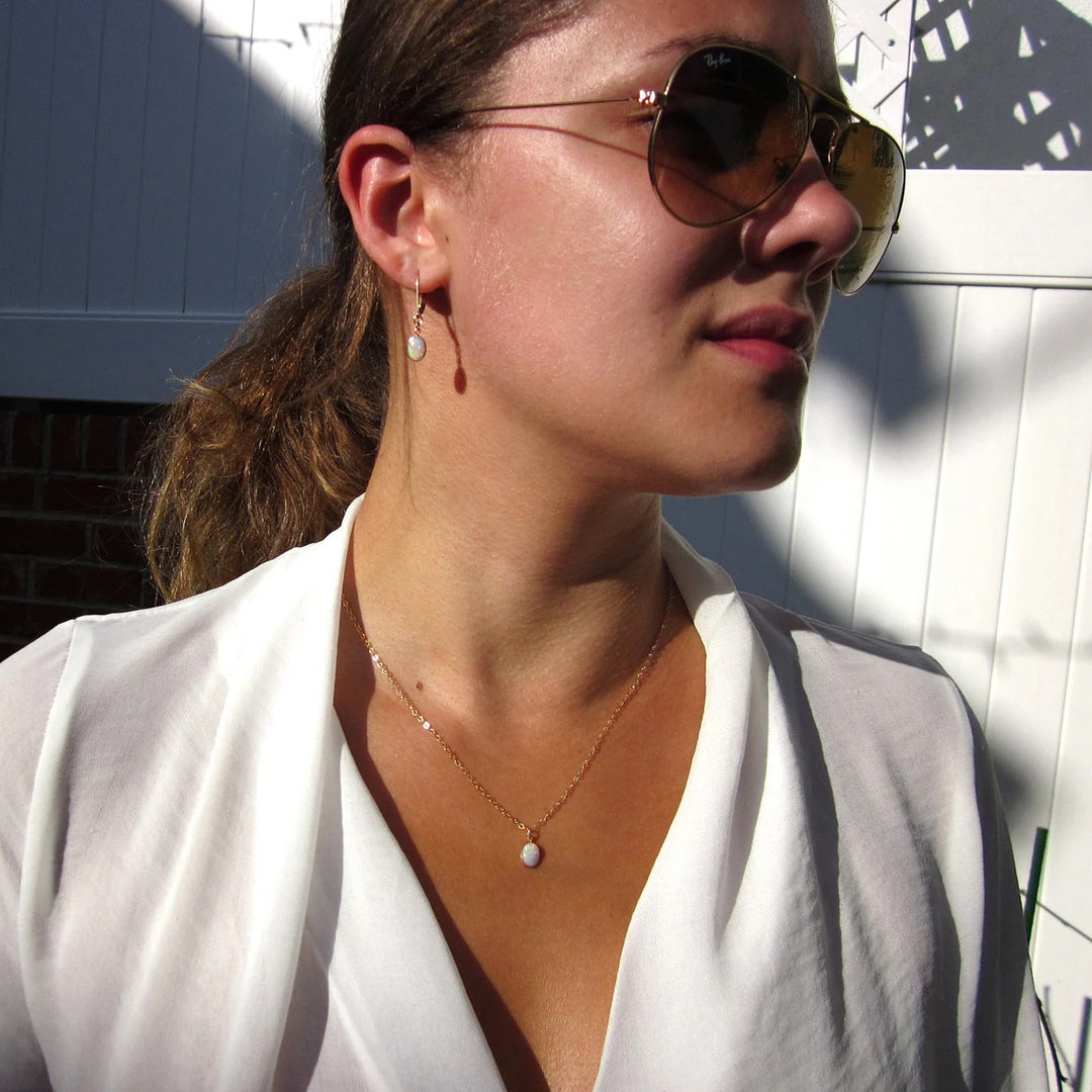 Oval Cut Solitaire Opal Gemstone Necklace -October Birthstone