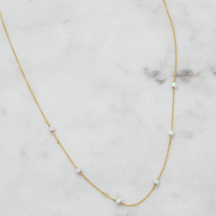 Minimalist Round Cut Opal Gemstone Necklace For Her -October Birthstone