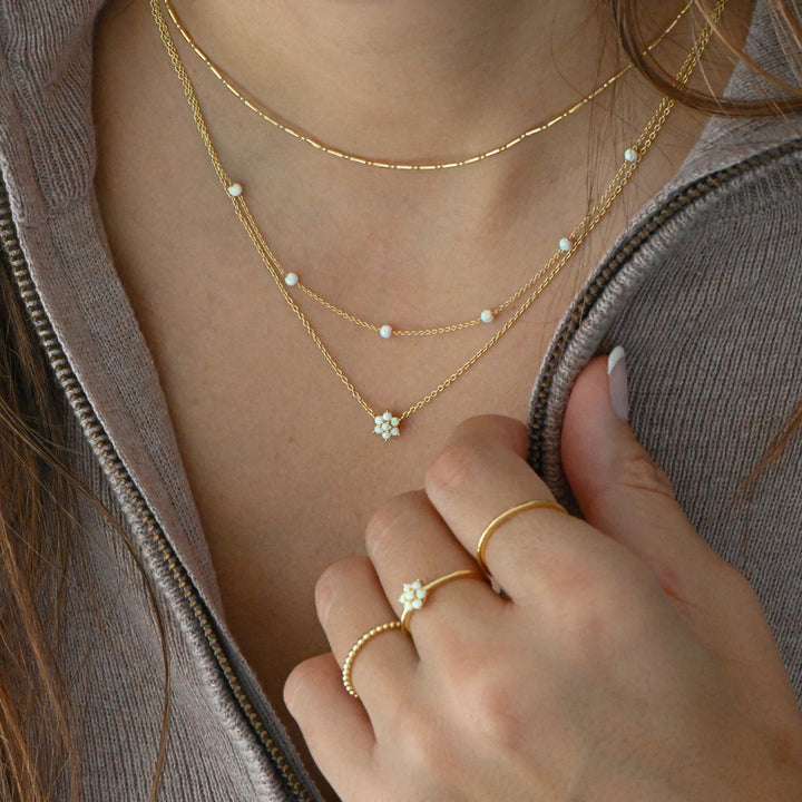 Minimalist Round Cut Opal Gemstone Necklace For Her -October Birthstone