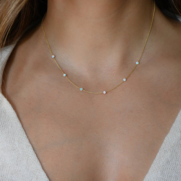 Minimalist Round Cut Opal Gemstone Necklace For Her -October Birthstone