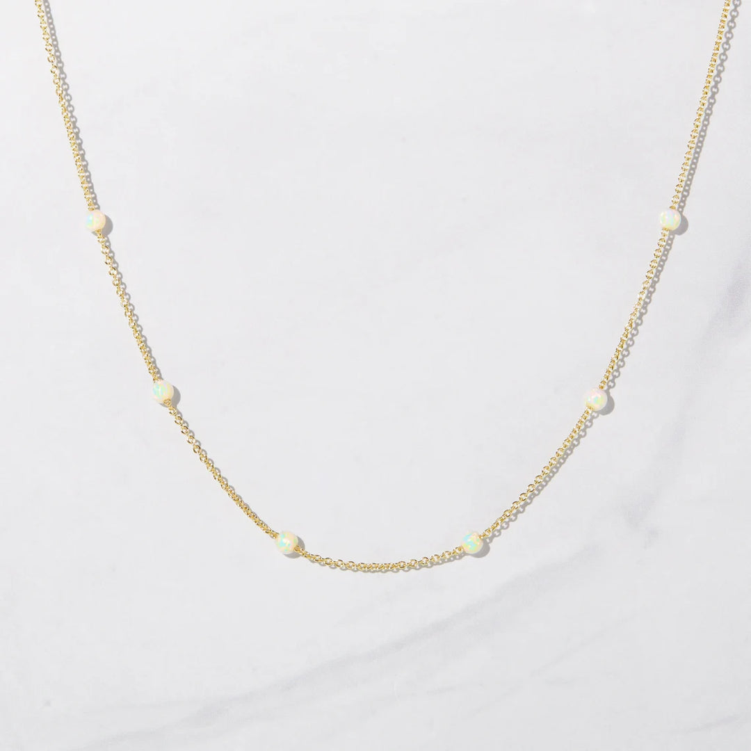 Minimalist Round Cut Opal Gemstone Necklace For Her -October Birthstone