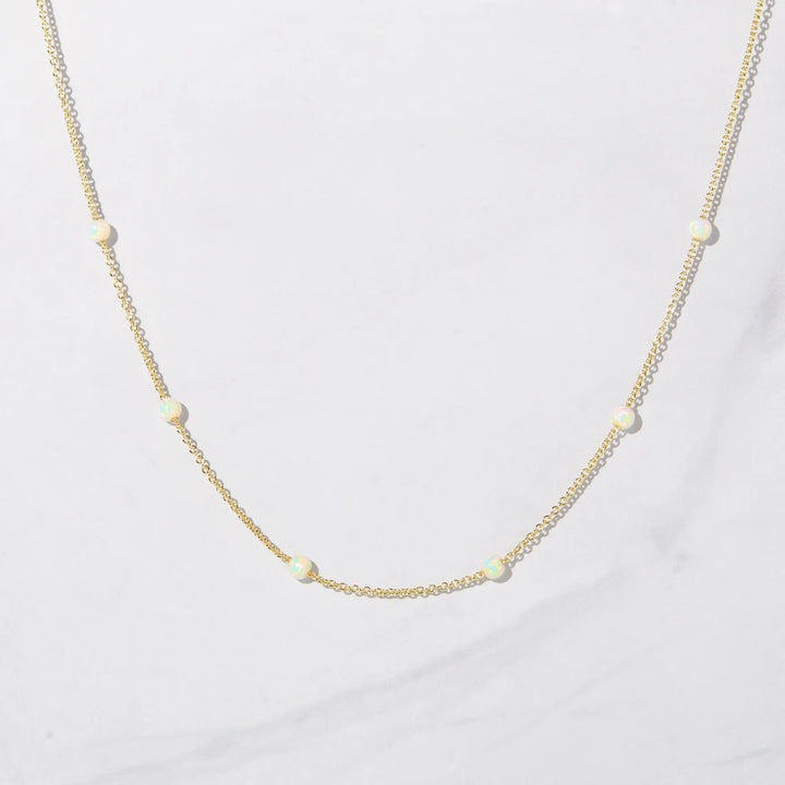 Minimalist Round Cut Opal Gemstone Necklace For Her -October Birthstone
