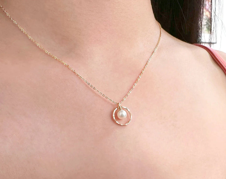Delicate Pearl Solitaire Necklace For Her -June Birthstone