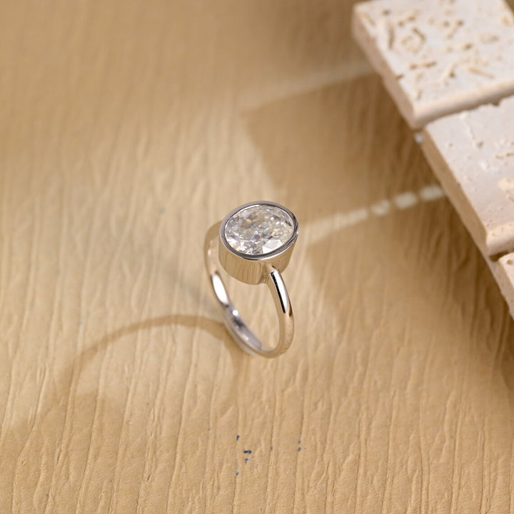1.50 CT Oval Cut Bezel Setting Solitaire Moissanite Engagement Ring