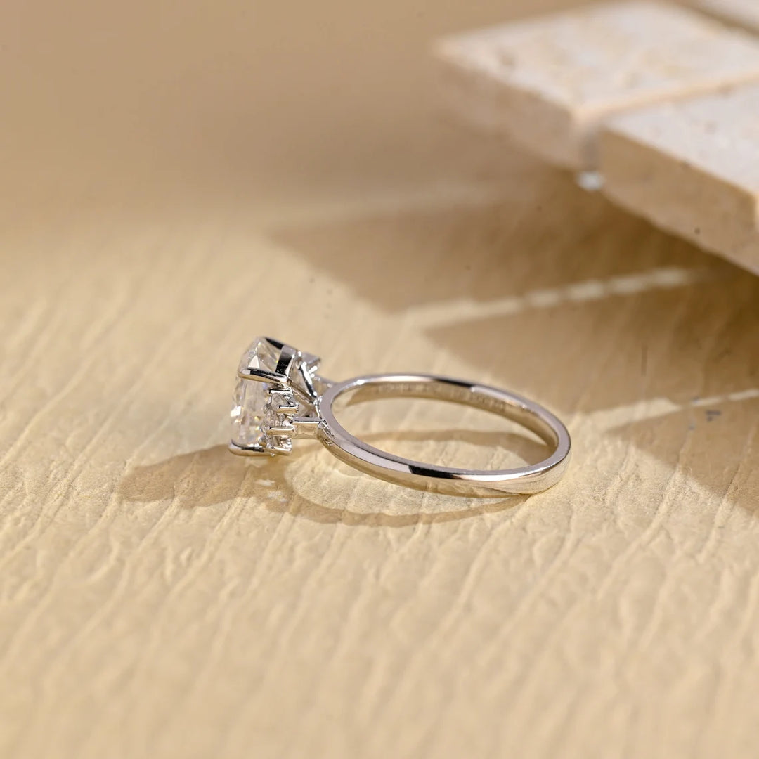 1.50 CT Oval Cut Cluster Diamond Moissanite Engagement Ring