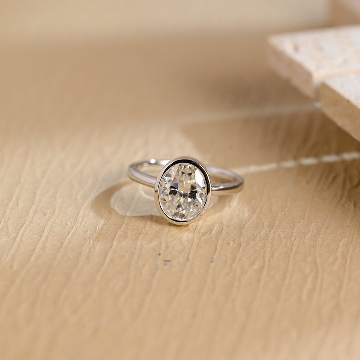 1.50 CT Oval Cut Bezel Setting Solitaire Moissanite Engagement Ring