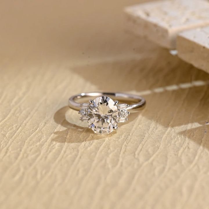 1.50 CT Oval Cut Cluster Diamond Moissanite Engagement Ring