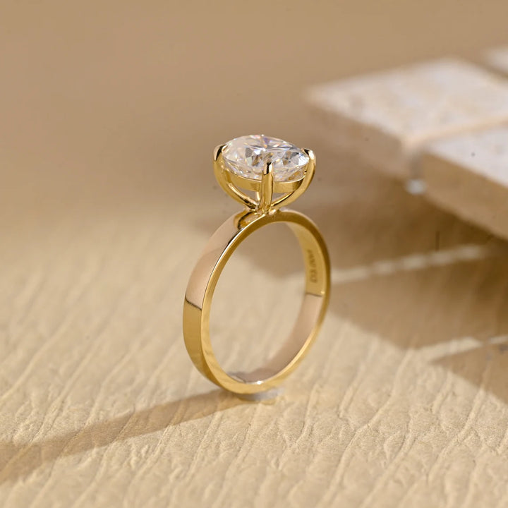 2.0CT Oval Cut Wide Band Solitaire Moissanite Engagement Ring