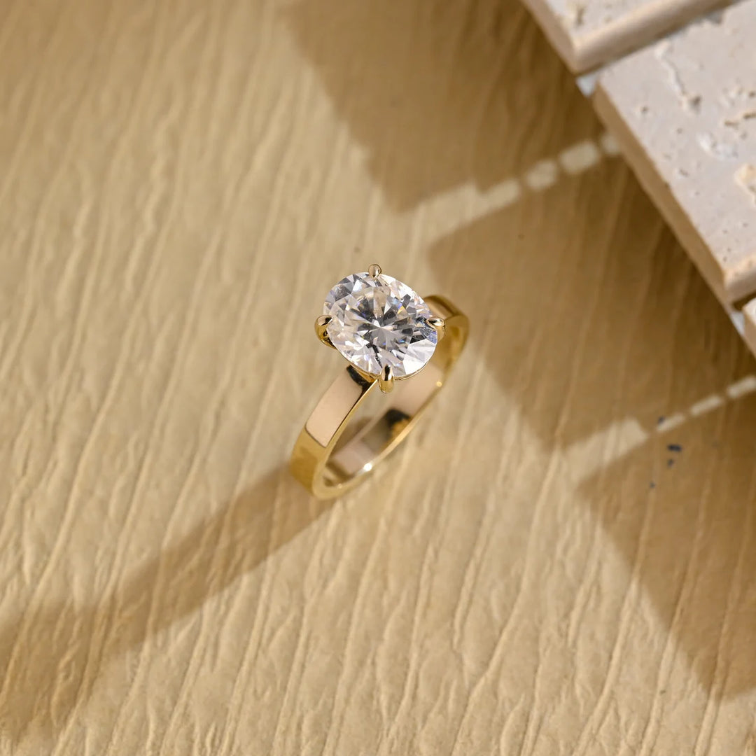 2.0CT Oval Cut Wide Band Solitaire Moissanite Engagement Ring