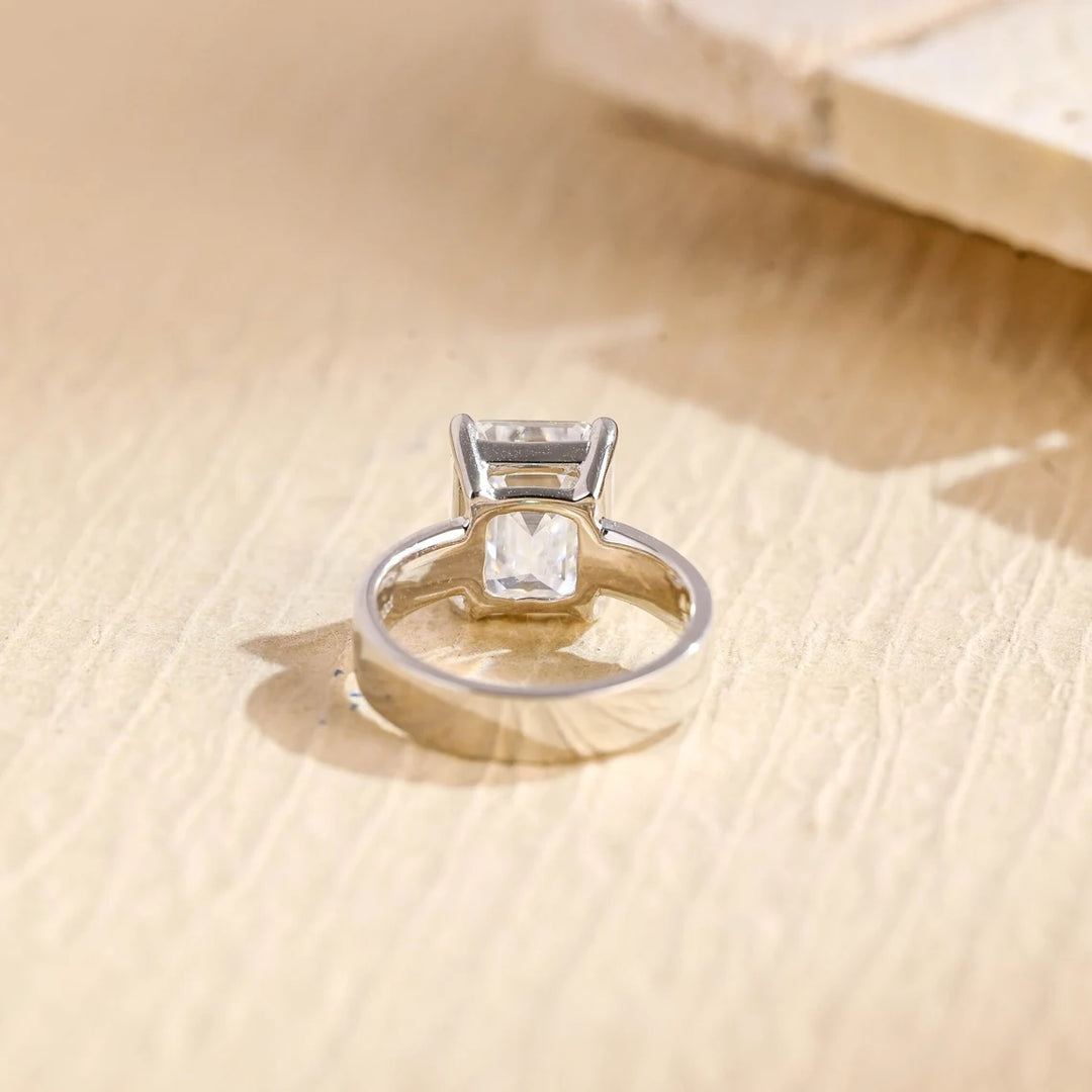 2.0 CT Emerald Cut Wide Solitaire Moissanite Engagement Ring