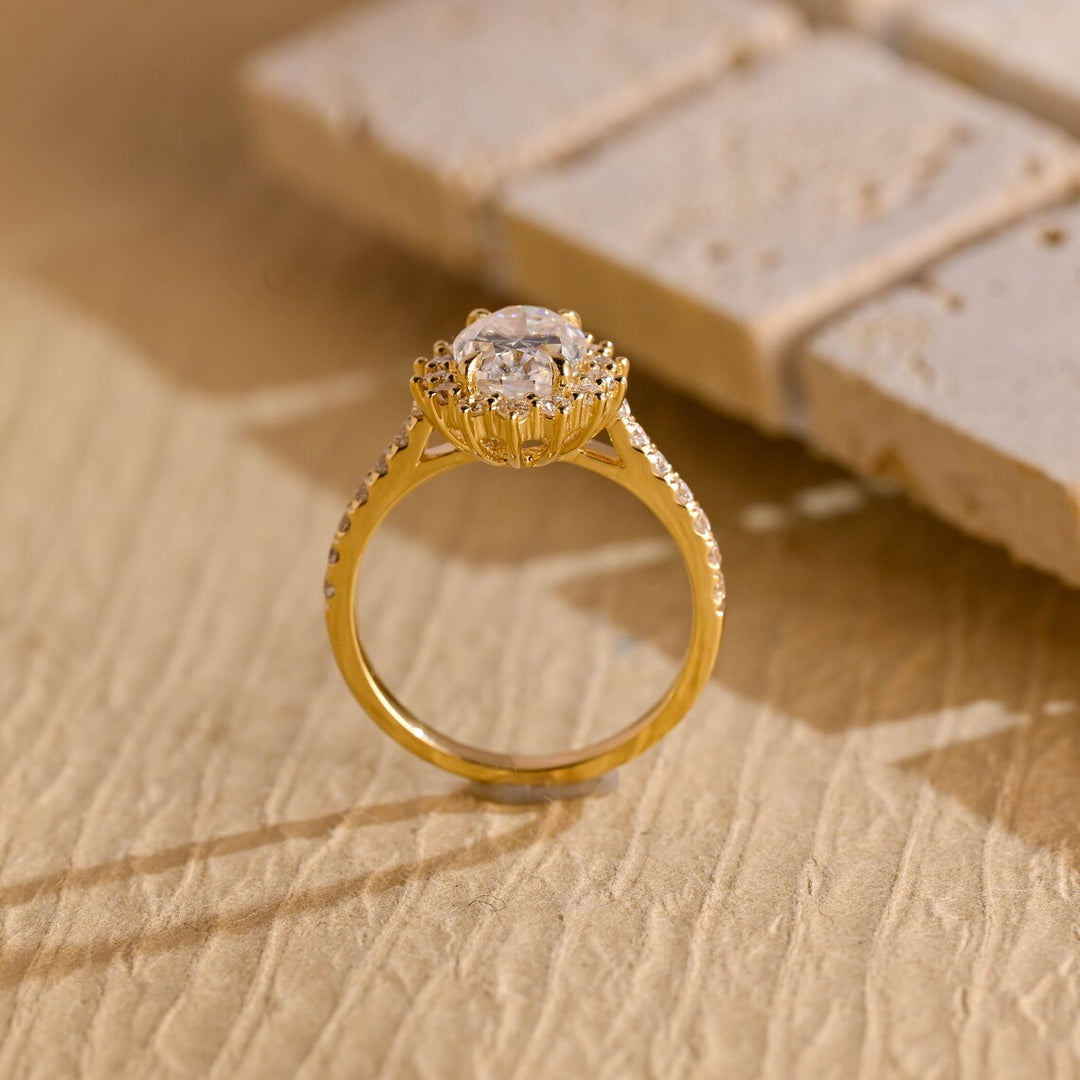 1.50CT Oval Cut Halo Pave Setting Moissanite Engagement Ring