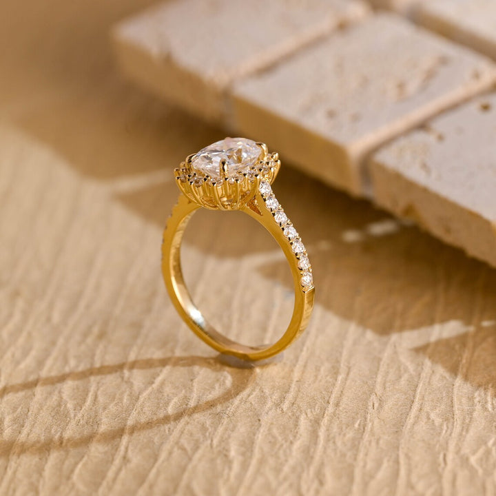 1.50CT Oval Cut Halo Pave Setting Moissanite Engagement Ring